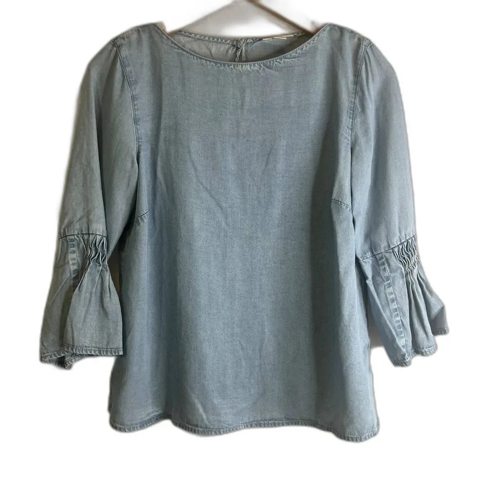 J Jill Denim Tencel Blouse Flare 3/4 Bell Sleeve Size XSP